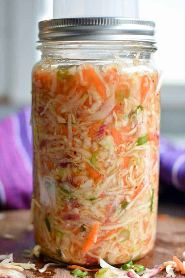 Kimchi Style Sauerkraut Recipe - Ferment on your counter top for 1-4 weeks. | makesauerkraut.com