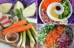 Kimchi Style Sauerkraut Recipe - Slice, chop and dice all your ingredients. | makesauerkraut.com