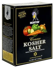 A black box container of Morton Kosher Salt. | MakeSauerkraut.com