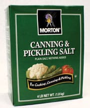 A green container of Morton Canning and Pickling Salt. | MakeSauerkraut.com