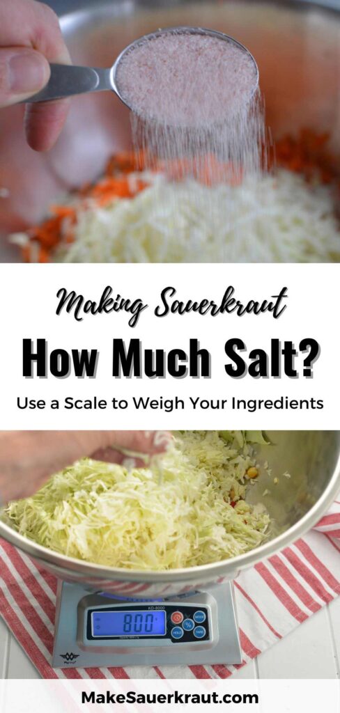 Using a scale to weigh sauerkraut ingredients. | MakeSauerkraut.com