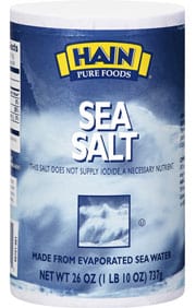 A container of Hain Pure Foods Sea salt. | MakeSauerkraut.com