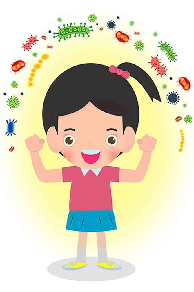 Cartoon illustration of a girl in pink shirt raising their arms halfway. | MakeSauerkraut.com