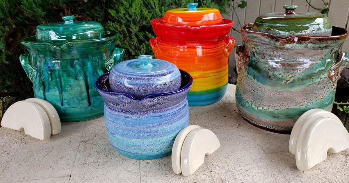 Crock with Weight Canister Homemade Pickle Crock Fermentation Crock Quart Size Crock Chow Chow Homestead Kitchen Essential