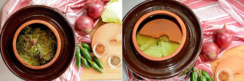 Packing the crock with your sauerkraut. | makesauerkraut.com