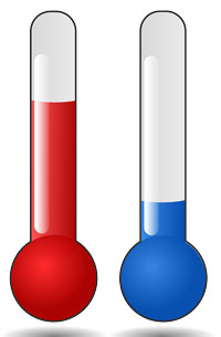 Cartoon illustration of two temperature gauges in red and blue.  | MakeSauerkraut.com