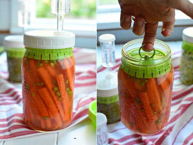 Using the pickle-pushing no-float jar-packed to make fermented carrots. | makesauerkraut.com