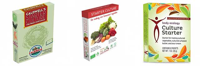 Three boxes of different brands of starter culture. | MakeSauerkraut.com