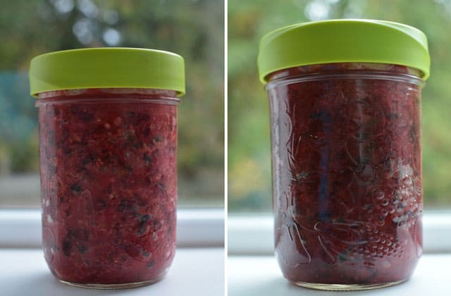 Two pictures of a glass jar of cranberry-orange relish. | Makesauerkraut.com