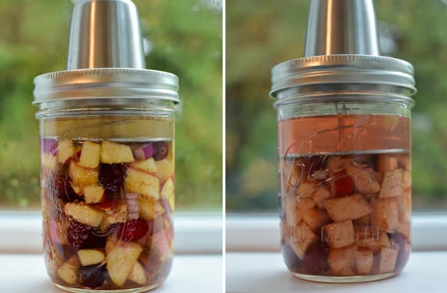 Two images side-by-side of Cranberry Apple Chutney in a glass jar sealed with fermentation lid. | Makesauerkraut.com