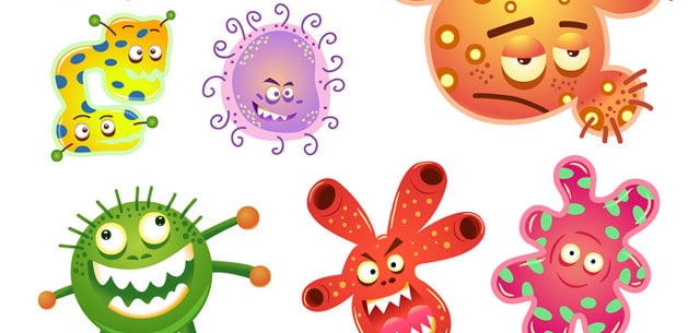 Colorful cartoon illustration of bacteria with big round eyes and mouth set in different expressions. | MakeSauerkraut.com