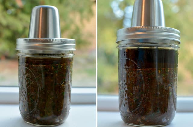 Two images side-by-side of the pint jar of Fermented Raisin Chutney using the Kraut Source Fermentation lid. | MakeSauerkraut.com