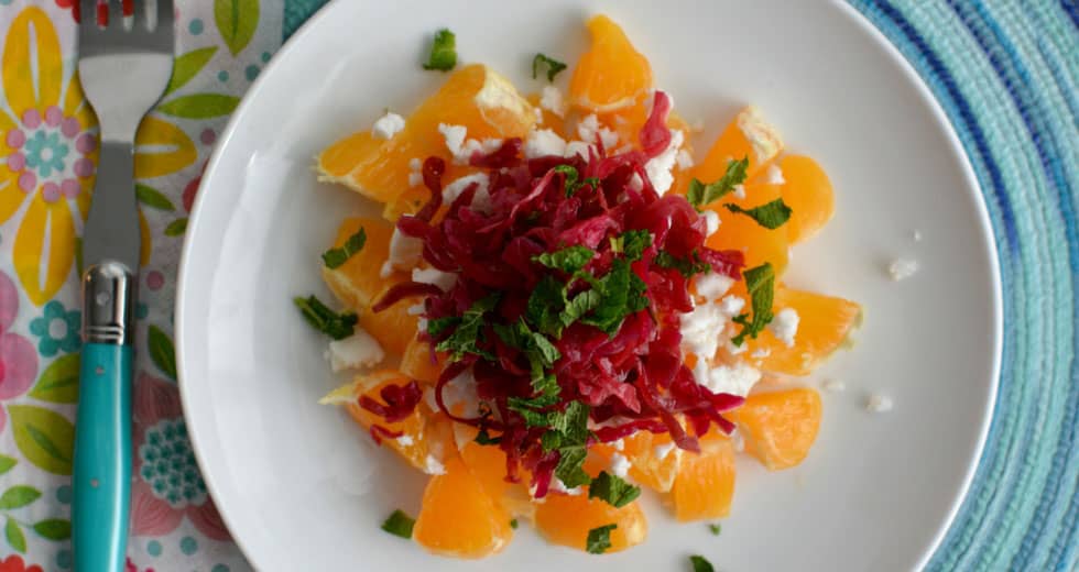 Beet sauerkraut and orange for a refreshing winter salad. | makesauerkraut.com