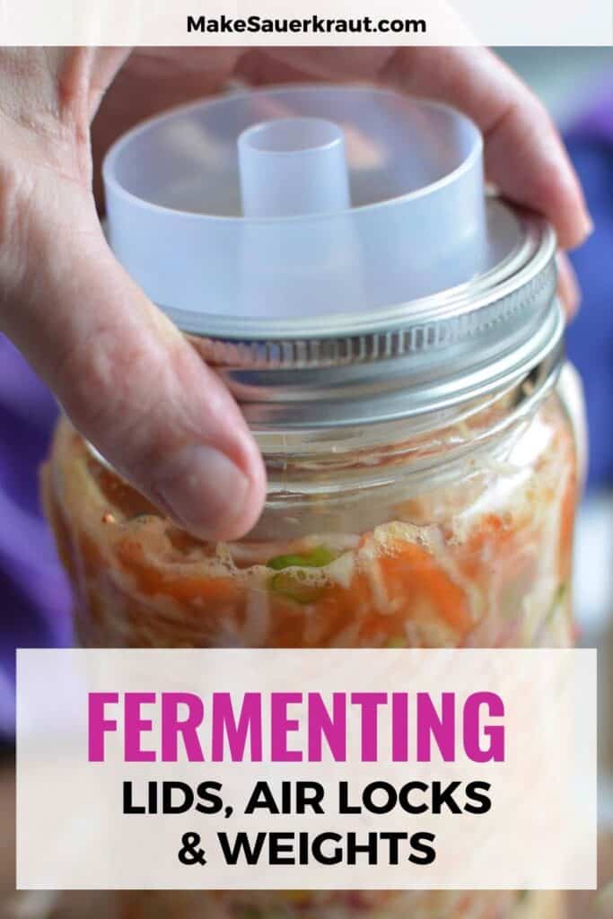 Fermenting lids, air locks and weights; Opening a sauerkraut jar with a plastic lid