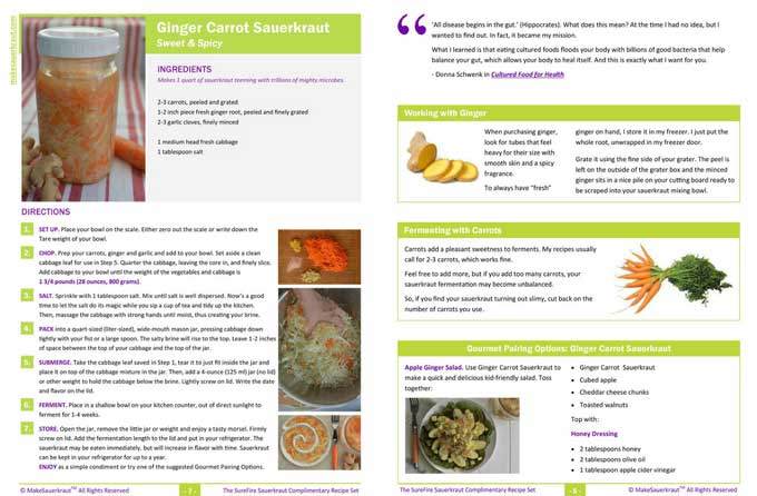 Full spread image of PDF recipe for Ginger Carrot Sauerkraut. | MakeSauerkraut.com