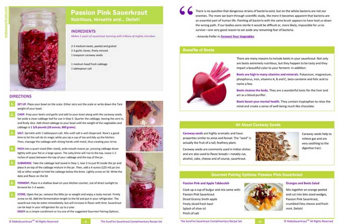 Image spread of PDF recipe for Passion Pink Sauerkraut. | MakeSauerkraut.com