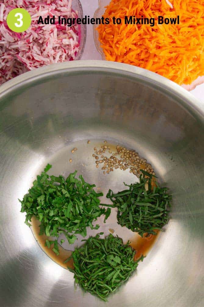 Prepared herbs in bowl on scale and fish sauce. | MakeSauerkraut.com