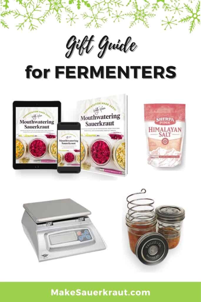 Fermentation Gift Guide: Mouthwatering Sauerkraut book, Himalayan Salt, Weighing Scale, Fermentation Weight, Crock