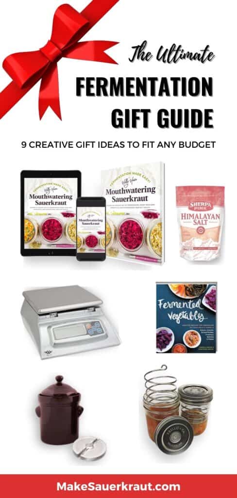 Fermentation Gift Guide: Mouthwatering Sauerkraut book, Himalayan Salt, Weighing scale, Fermentation crock and weight