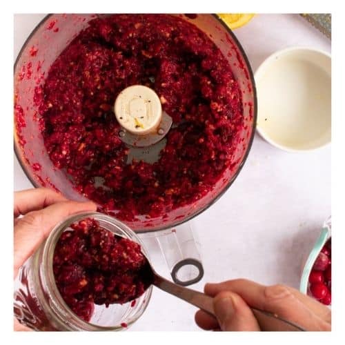 Ingredients for cranberry relish in food processor. | MakeSauerkraut.com