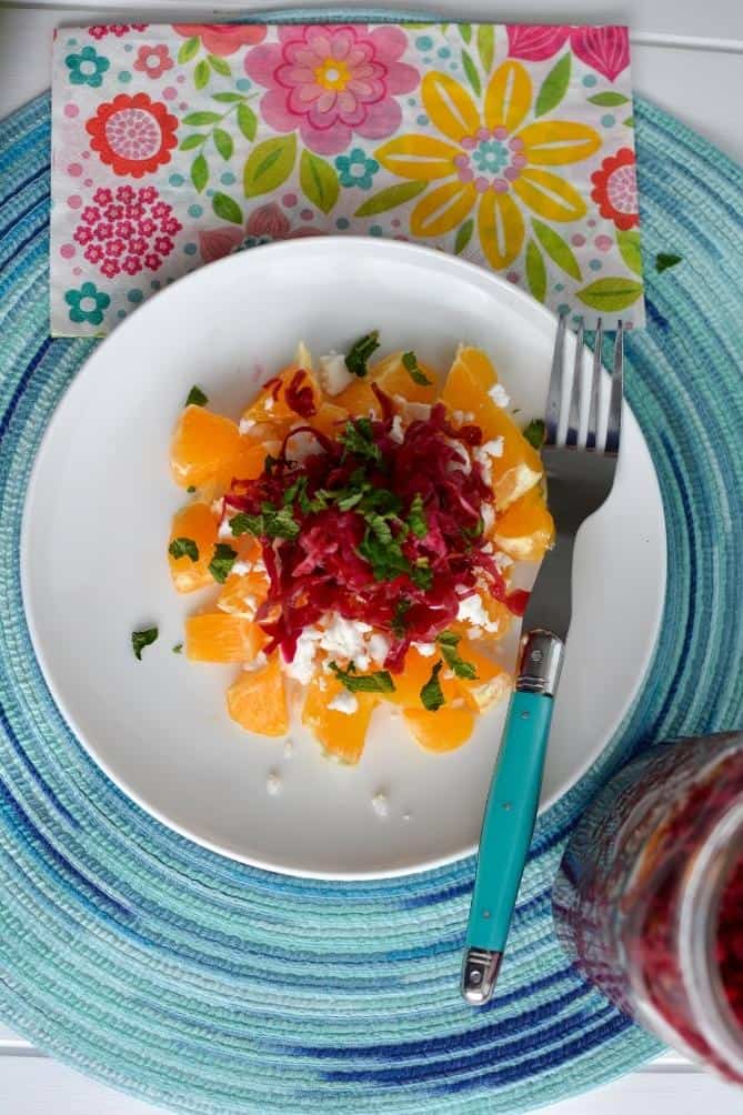 Beet sauerkraut and orange for a refreshing winter salad. | makesauerkraut.com