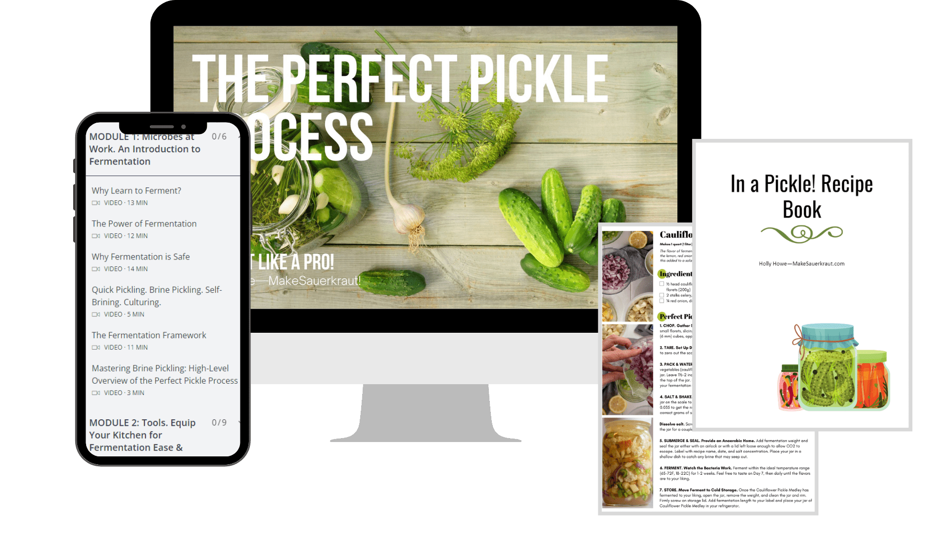 Pickle fermentation course materials2 Smart phone and desktop screen showing course materials. | Makesauerkraut.com