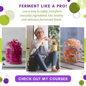 Three images in a row: jar of red sauerkraut, woman sitting on counter, jar of sauerkraut. | MakeSauerkraut.com