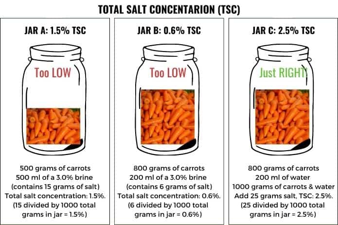 Three jars of carrots with different amounts of brine and vegetables. | MakeSauerkraut.com