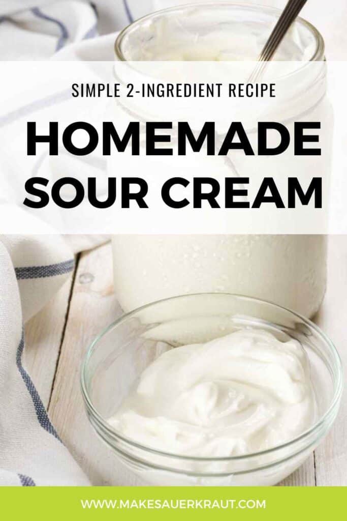 Homemade sour cream in a jar and crystal bowl. | MakeSauerkraut.com