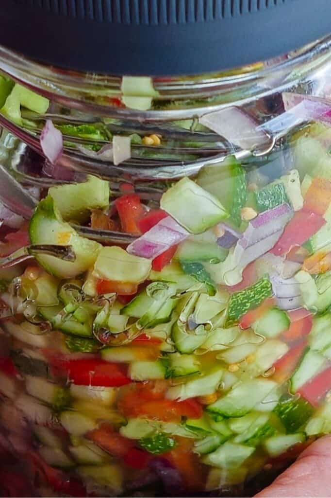 A jar of pickled vegetables. | MakeSauerkraut.com