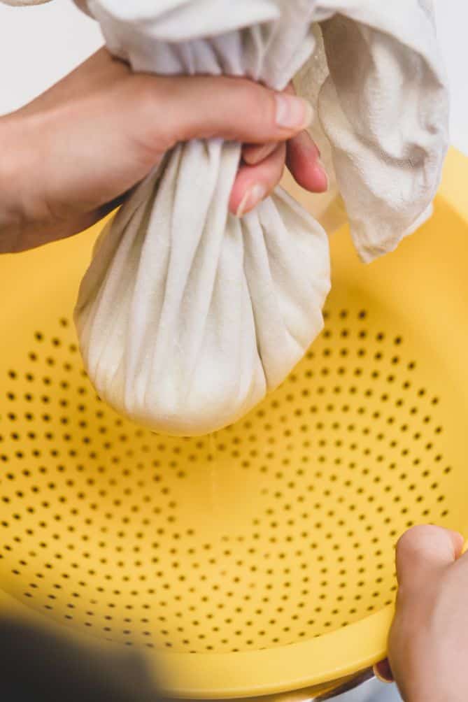 Yogurt dripped in a tea towel. | MakeSauerkraut.com