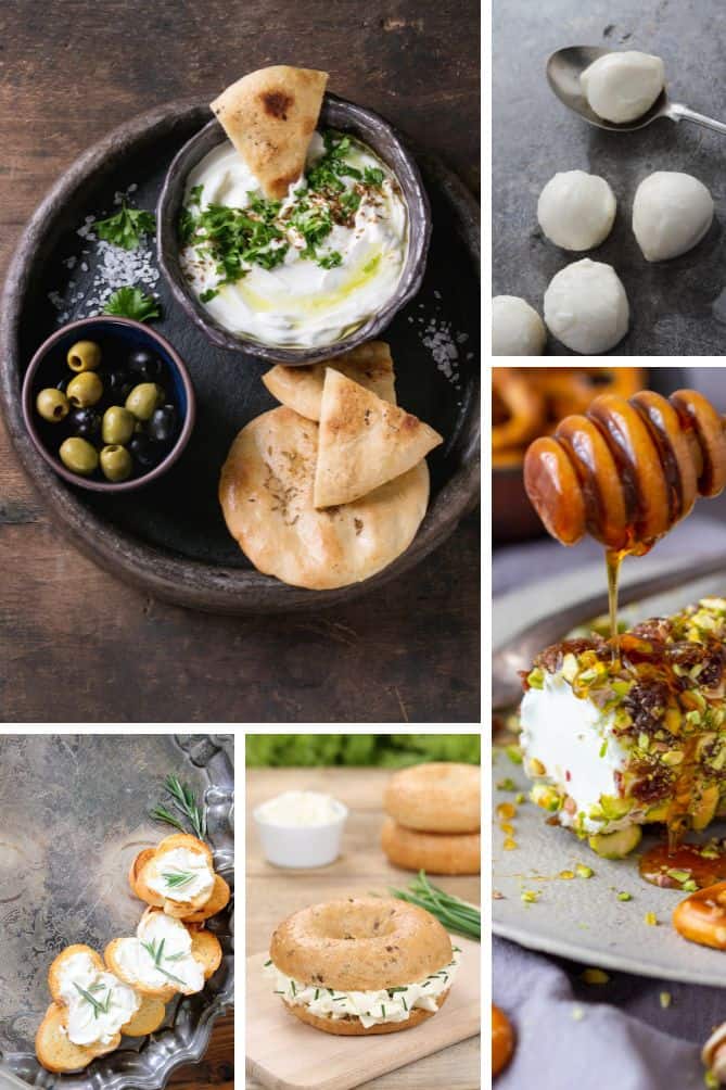 A collage of pictures showing different ways to flavor yogurt cheese. | MakeSauerkraut.com