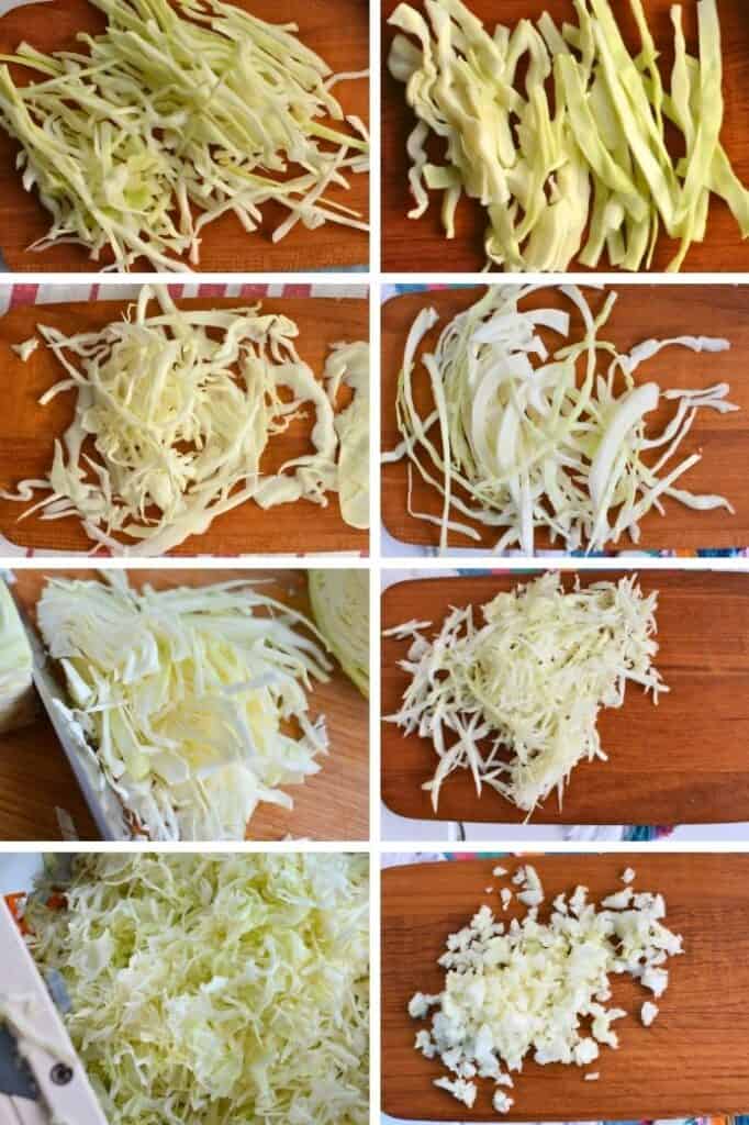 Cabbage sliced in eight different ways. | makesauerkraut.com