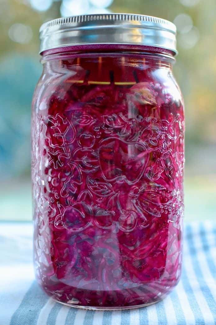 red cabbage sauerkraut Jar of Ruby-Red Cabbage Sauerkraut. | makesauerkraut.com